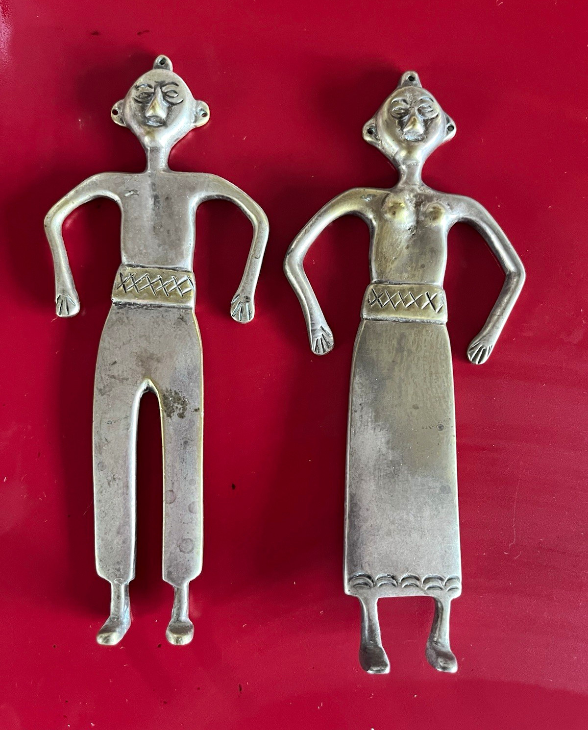 Vintage Mid-Century Modern Brutalist Figural Metal Sculptures - Pair