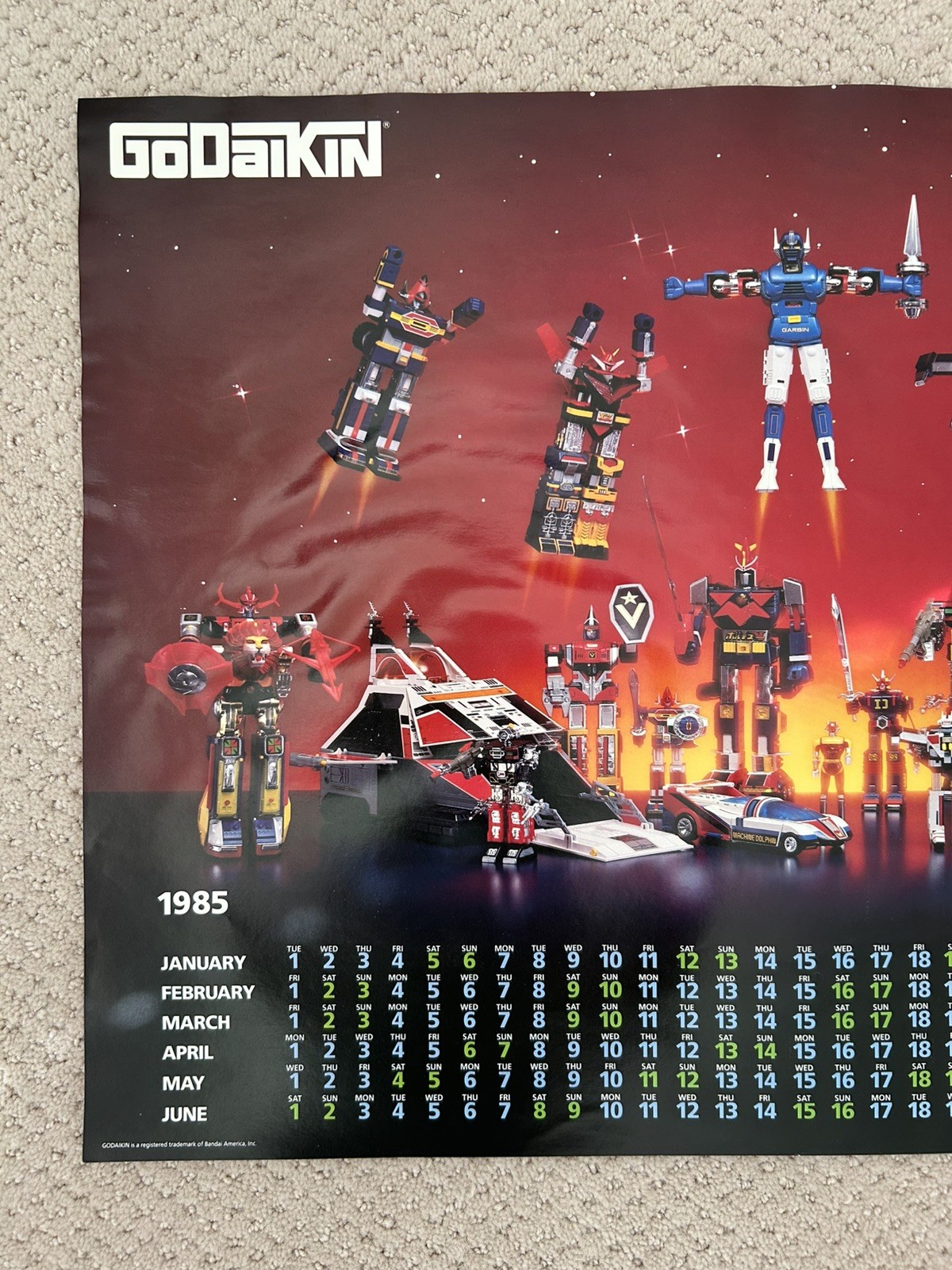 Vintage 1985 Bandai America GoDaiKin Super Robots Calendar Promo Poster 17x23 