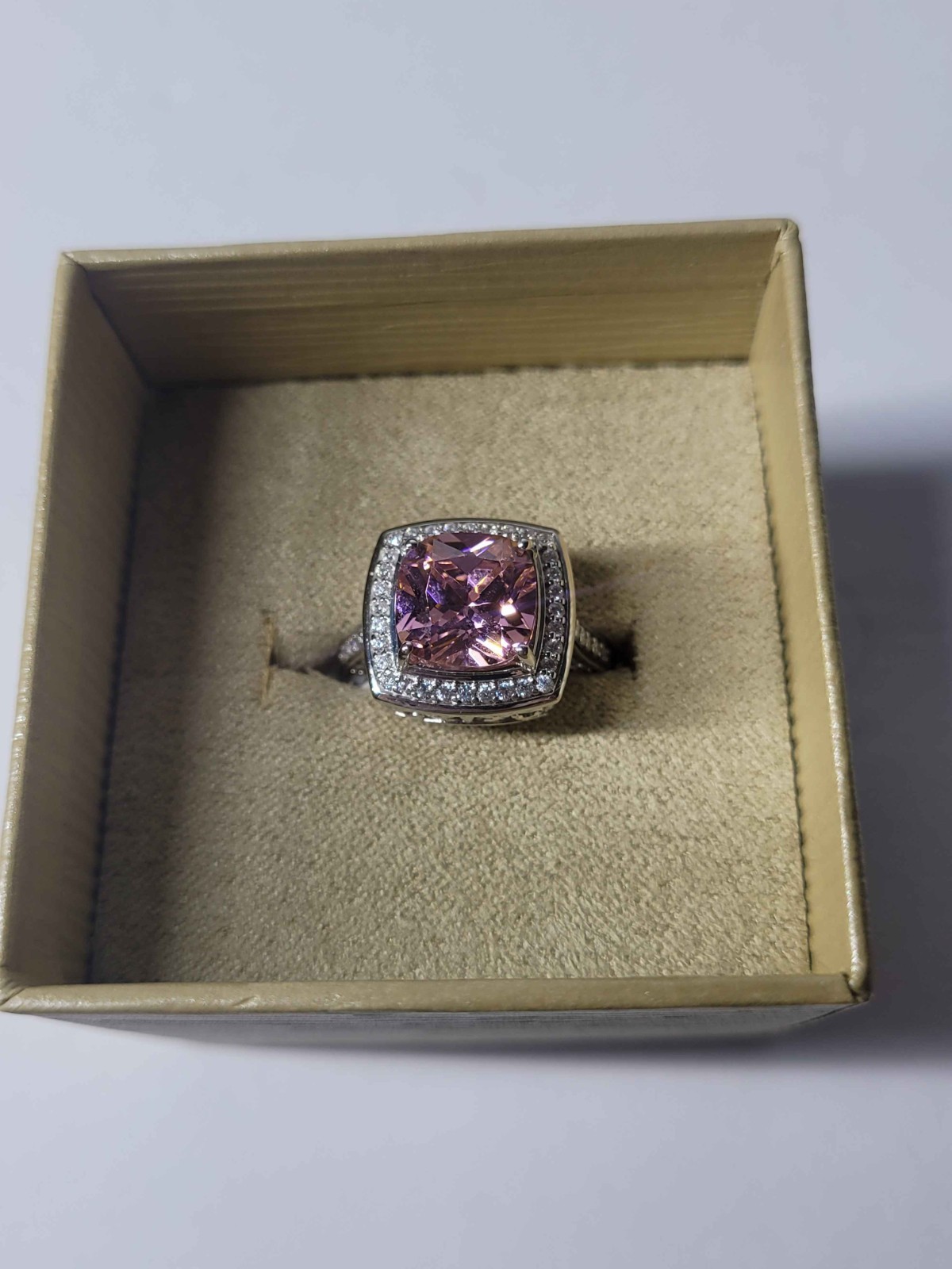 JTV Bella Luce Pink White Simulated Diamond Ring Rhodium - Sterling Silver - 7