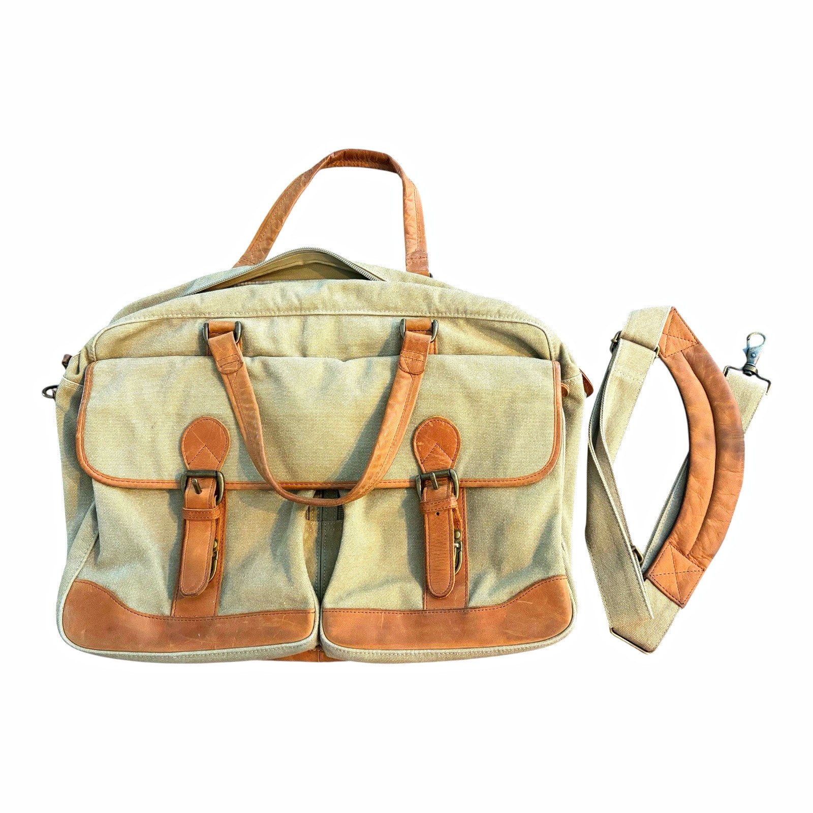 Vintage L.L. Bean Canvas Leather Briefcase Messenger Bag Laptop Satchel Strap