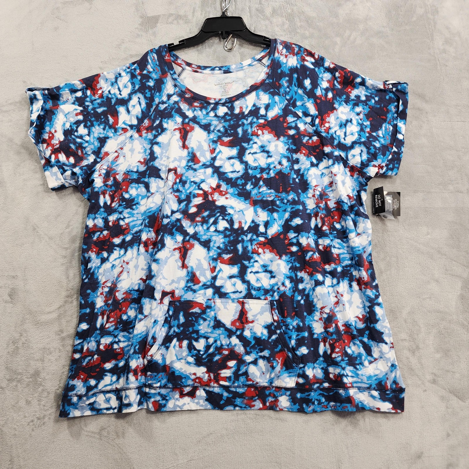 Woman Within Top Womens 4X Red White Blue Americana Short Sleeve Tunic Pullover