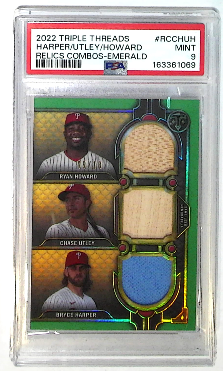2022 Triple Threads Bryce Harper Chase Utley Ryan Howard Bat Jersey /18 PSA 9 2022 Triple Threads Bryce Harper Chase Utley Ryan Howard Bat Jersey /18 PSA 9