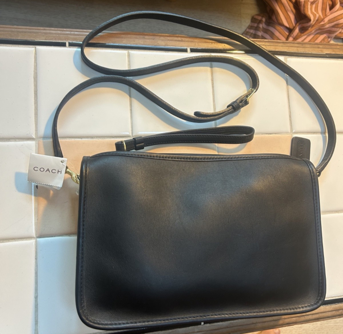 Vintage coach black leather cross body bag 9455 NWT gorgeous RARE condition
