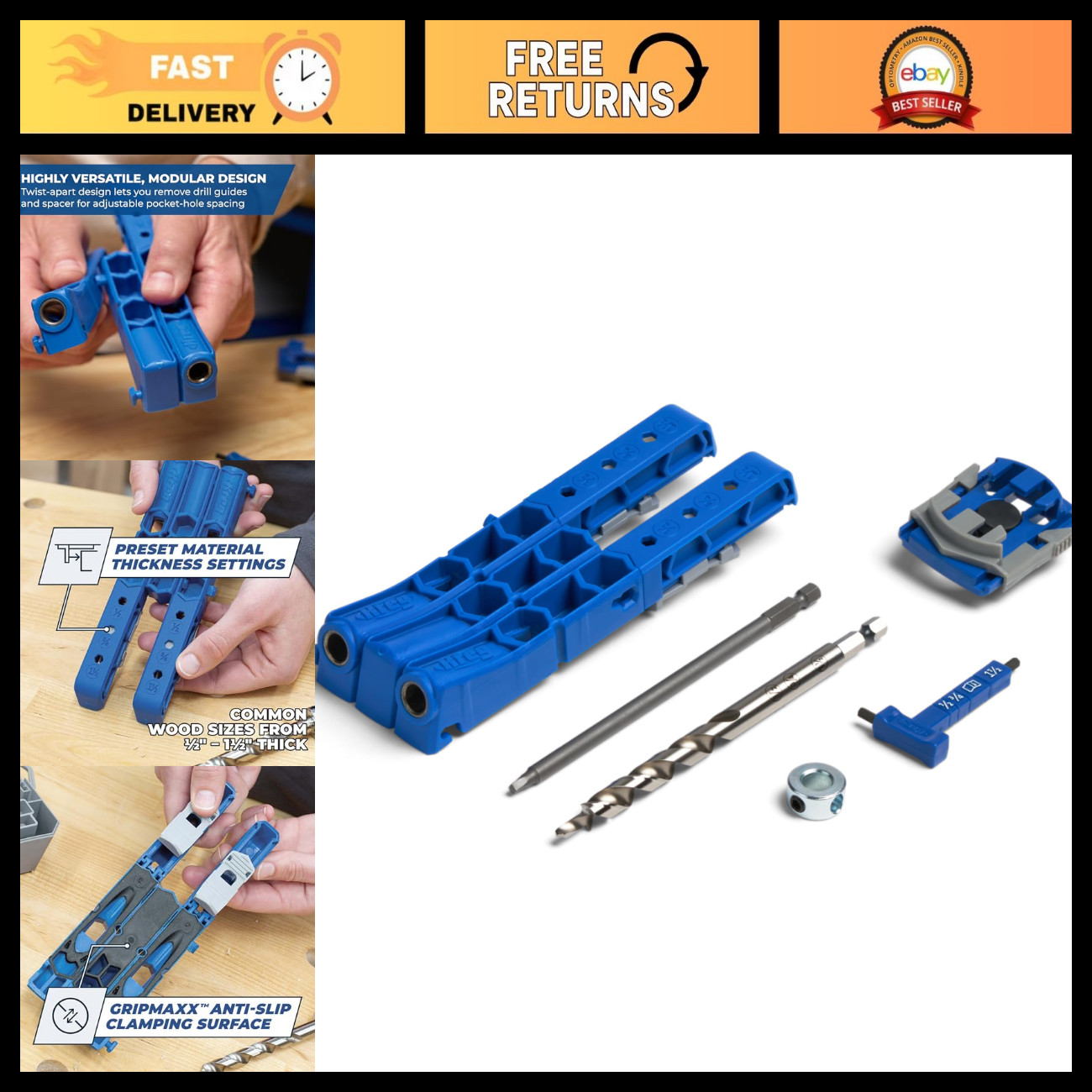 Pocket Hole Jig 320 for Woodworking, Adjustable Drill Guide, Easy DIY Projects