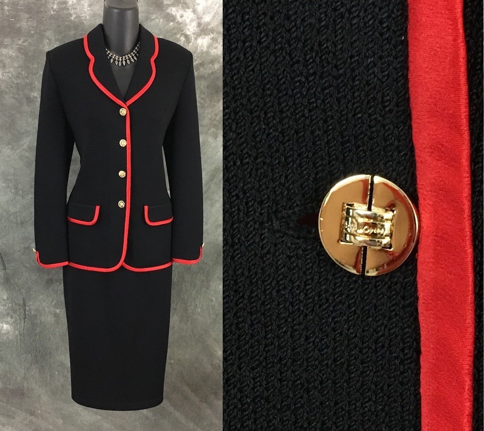 BEAUTIFUL St John collection knit jacket red black suit blazer size 6