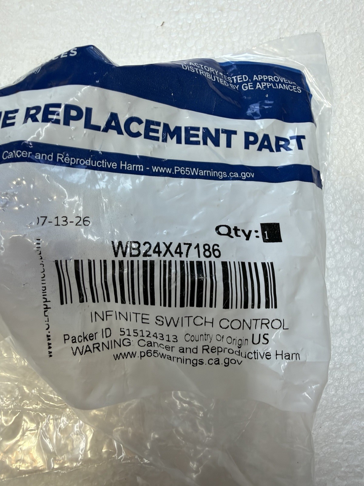 GE WB24X47186 Range Infinite Burner Switch NEW OEM GE WB24X47186 Range Infinite Burner Switch NEW OEM