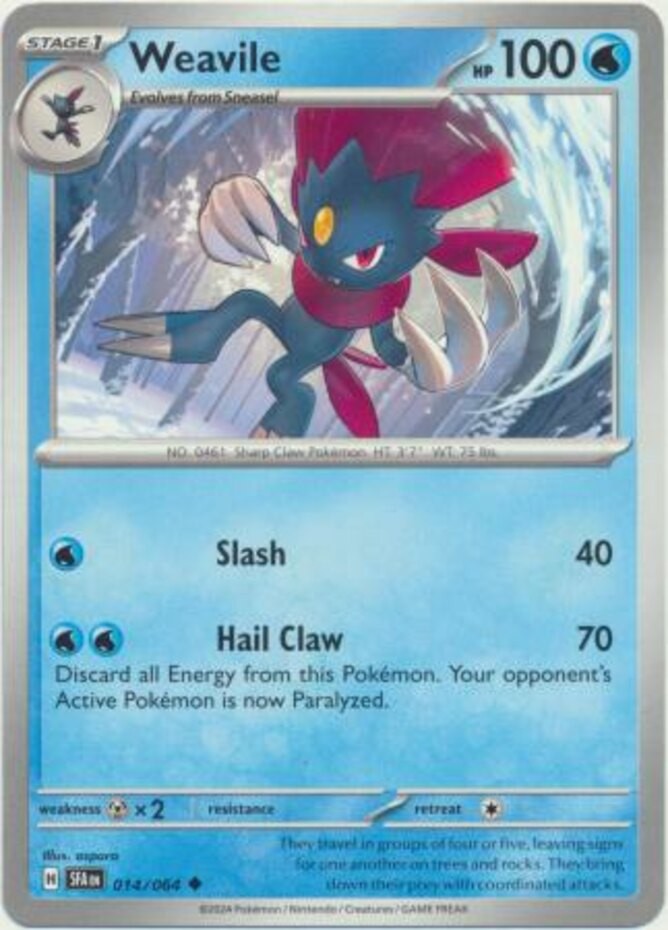 Weavile - 014/064 - Uncommon (Near Mint) Shrouded Fable - Water Pokémon