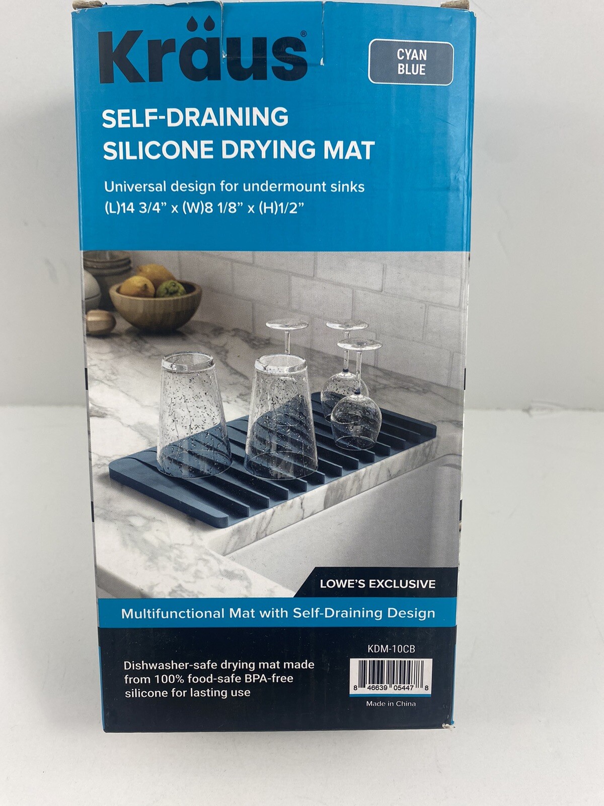 Kraus Self-Draining Silicone Drying Mat Cyan Blue Hot Plate 14 3/4 x 8 x 1/2\