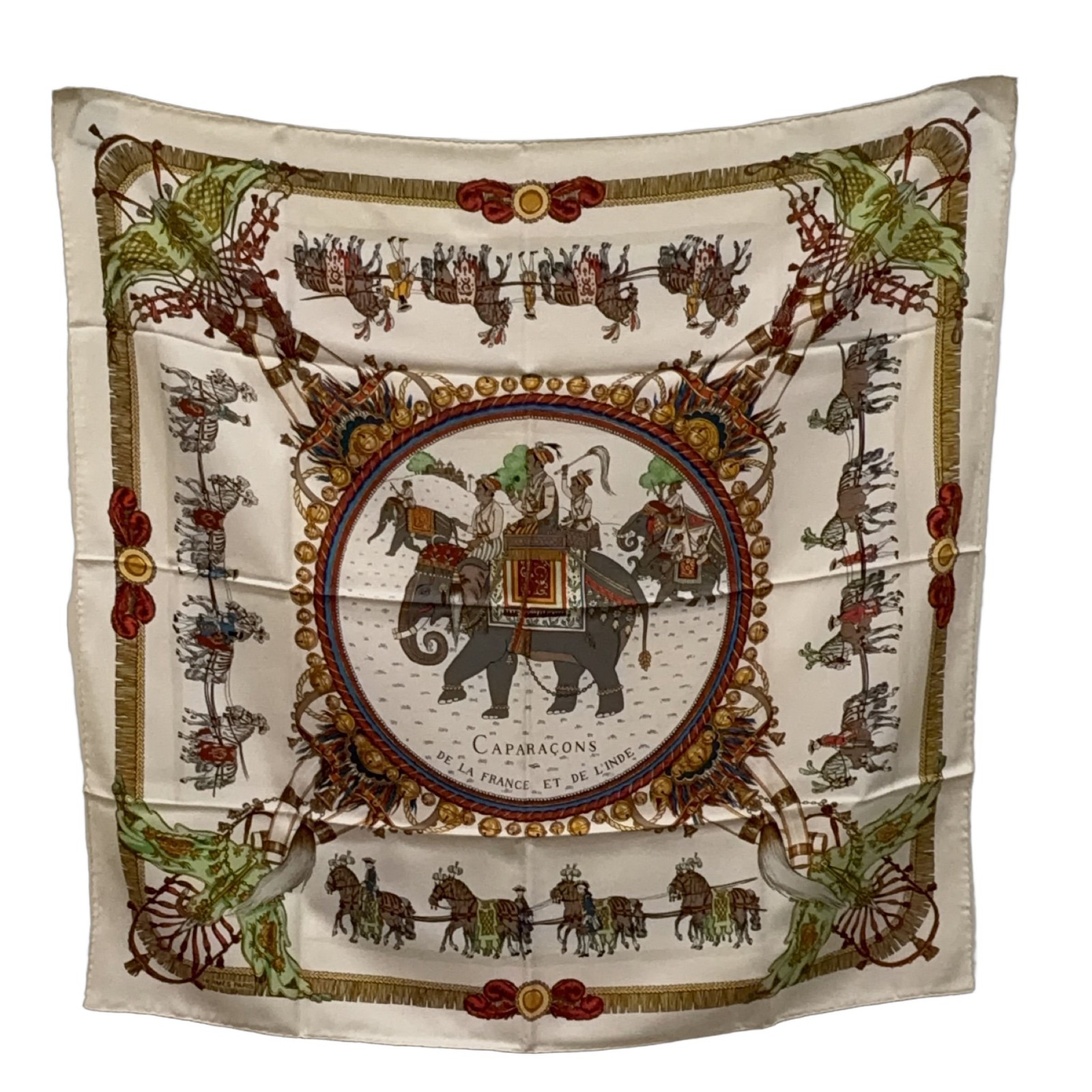 Rare HERMÈS Caparacons de la France et de l\'Inde Silk Square Scarf with Box Rare HERMÈS Caparacons de la France et de l\'Inde Silk Square Scarf with Box