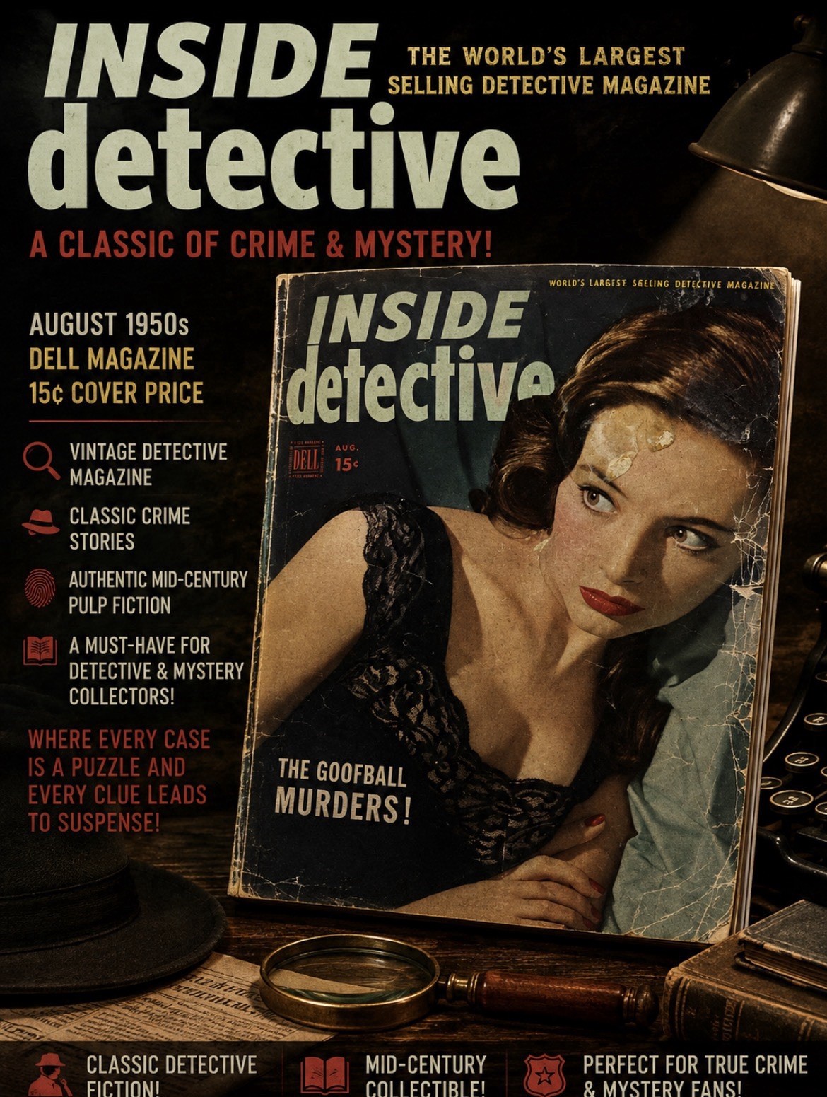 VTG Magazine Inside Detective Aug 1950 Iconic Advertising Goofball Murders Fair