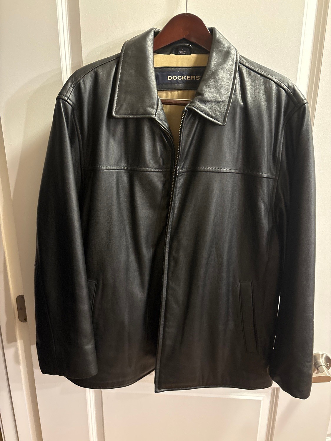 Dockers Mens Leather Jacket Large Black Lined Full Zip Dockers Mens Leather Jacket Large Black Lined Full Zip