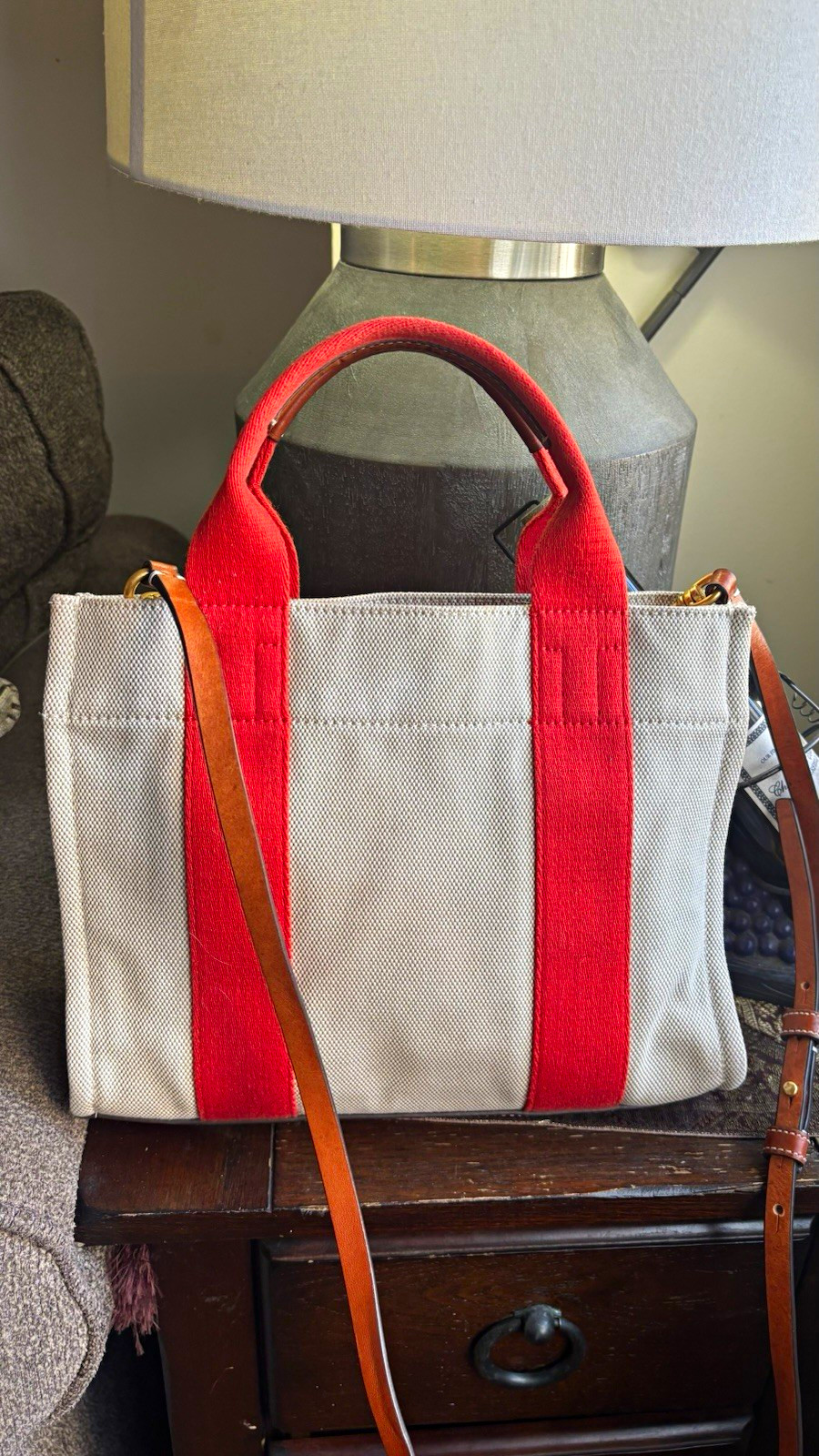 Authentic TORY BURCH Thick cotton/Leather colorblock snap top crossbody 