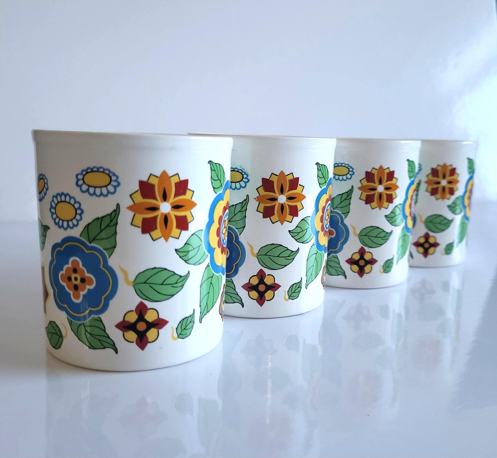 Vintage 1970s Royal Alma Staffordshire Ironstone Mug Set, Flower Power Stoneware Vintage 1970s Royal Alma Staffordshire Ironstone Mug Set, Flower Power Stoneware
