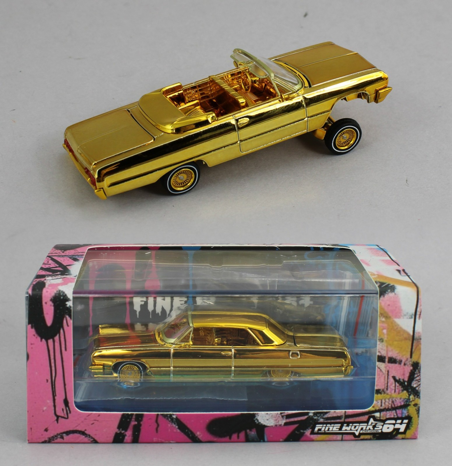 1:64 *FINE WORKS 64* GOLD CHROME Chevrolet IMPALA *LOWRIDER* NIB