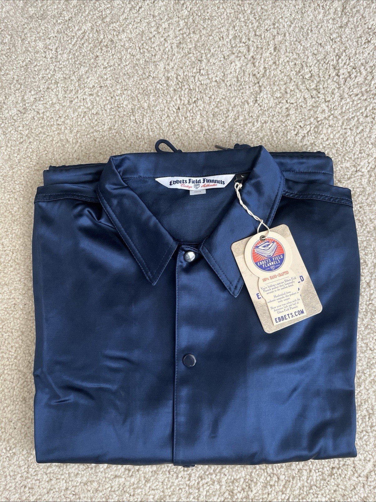 $160 Ebbets Field Flannels Blank Navy Satin Windbreaker Size Large L
