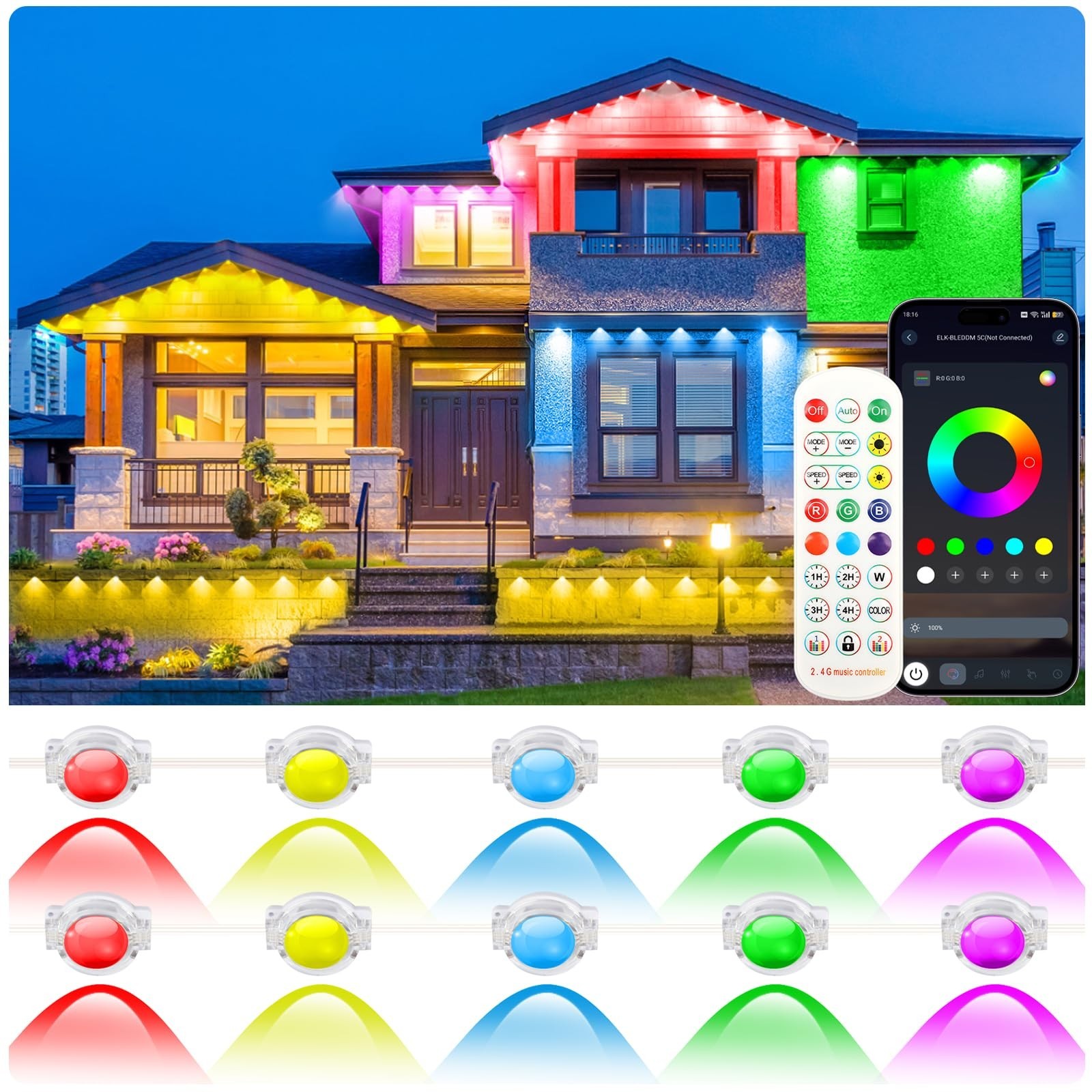 300FT Permanent Outdoor Lights for House, RGB LED Eave Lights with APP/Remote Co 300FT Permanent Outdoor Lights for House, RGB LED Eave Lights with APP/Remote Co