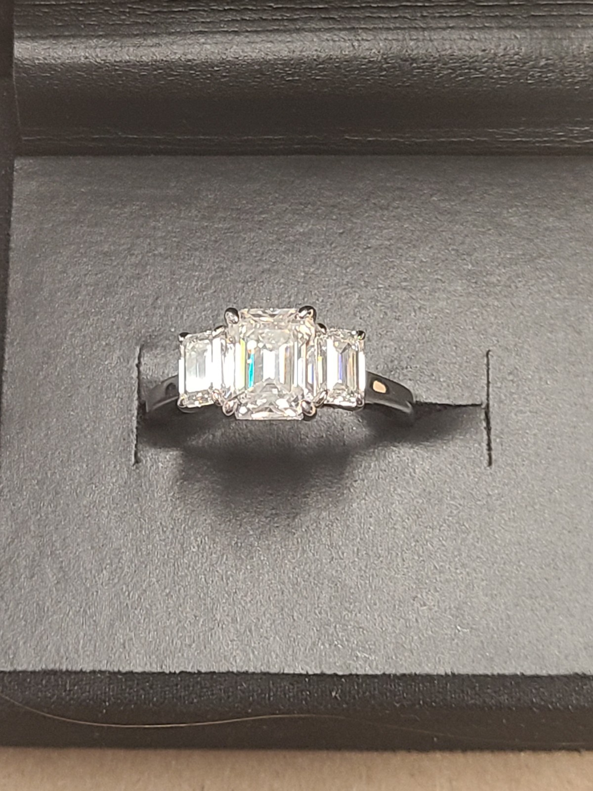 JTV Moissanite Platineve Three Stone Ring 3.71ctw DEW.