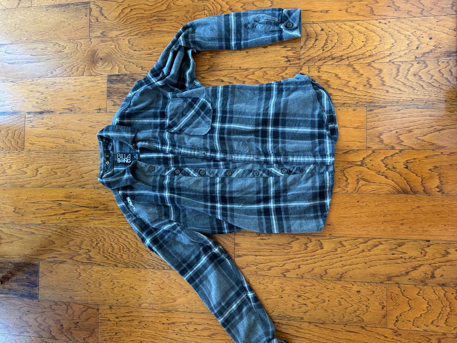 Billabong Men’s Medium Gray Black Plaid Flannel Shirt 100% Cotton Skate Surf