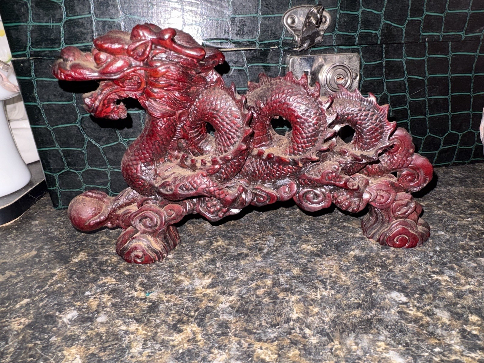 Vintage Chinese Feng Shui Red Resin Dragon Statue