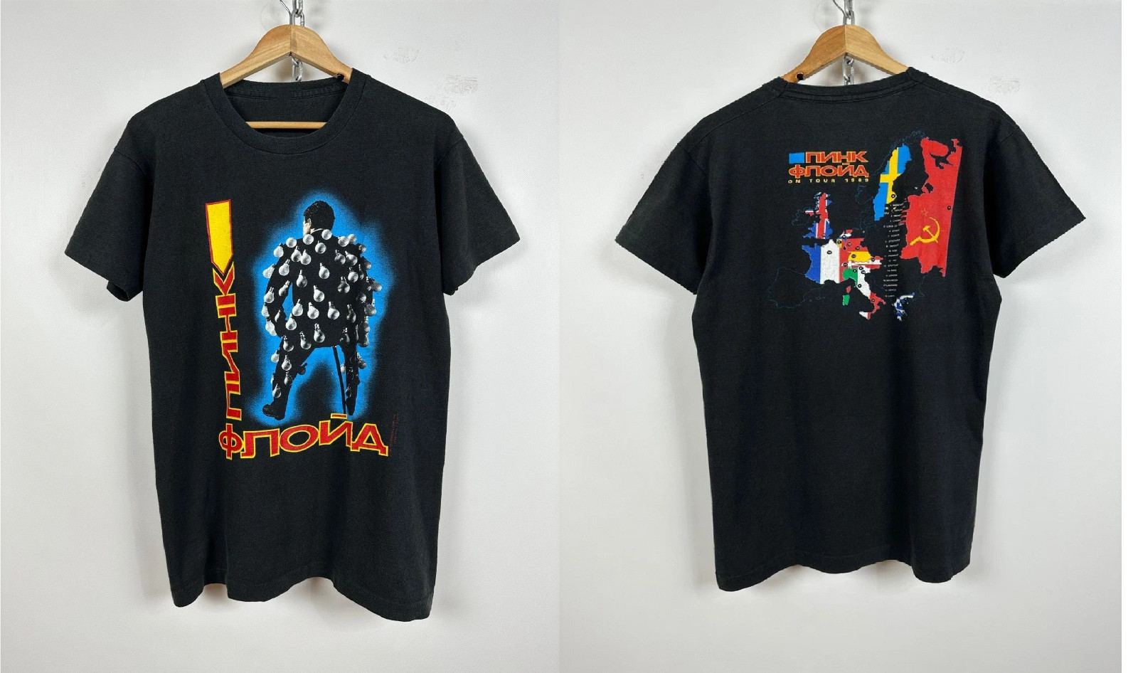 1989 Vintage Pink Floyd Russian On Tour Band T-Shirt 1989 Vintage Pink Floyd Russian On Tour Band T-Shirt