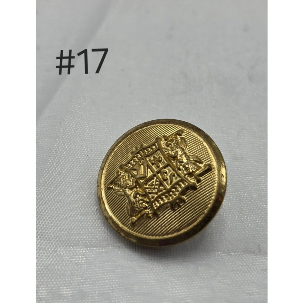 Vintage Heraldic Crest Brass Shank Button – Regal Lion & Griffin Coat of Arms