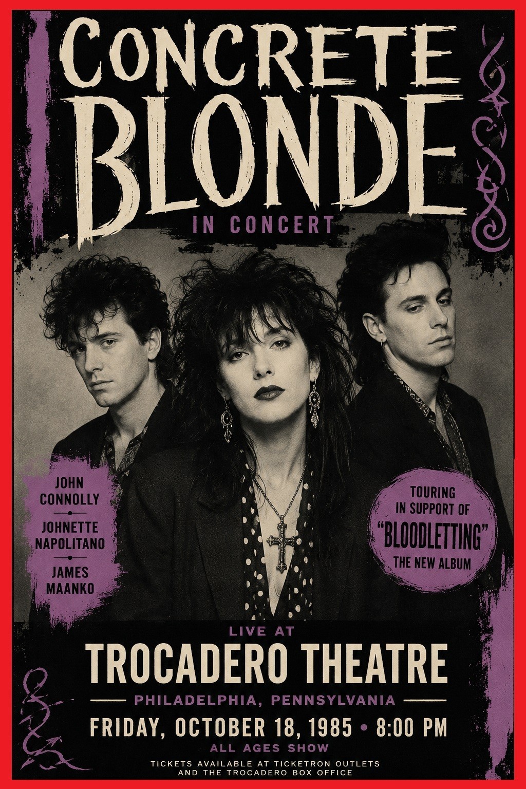 1985 CONCRETE BLONDE CONCERT POSTER WALL ART PRINT PHILADELPHIA PENNSYLVANIA