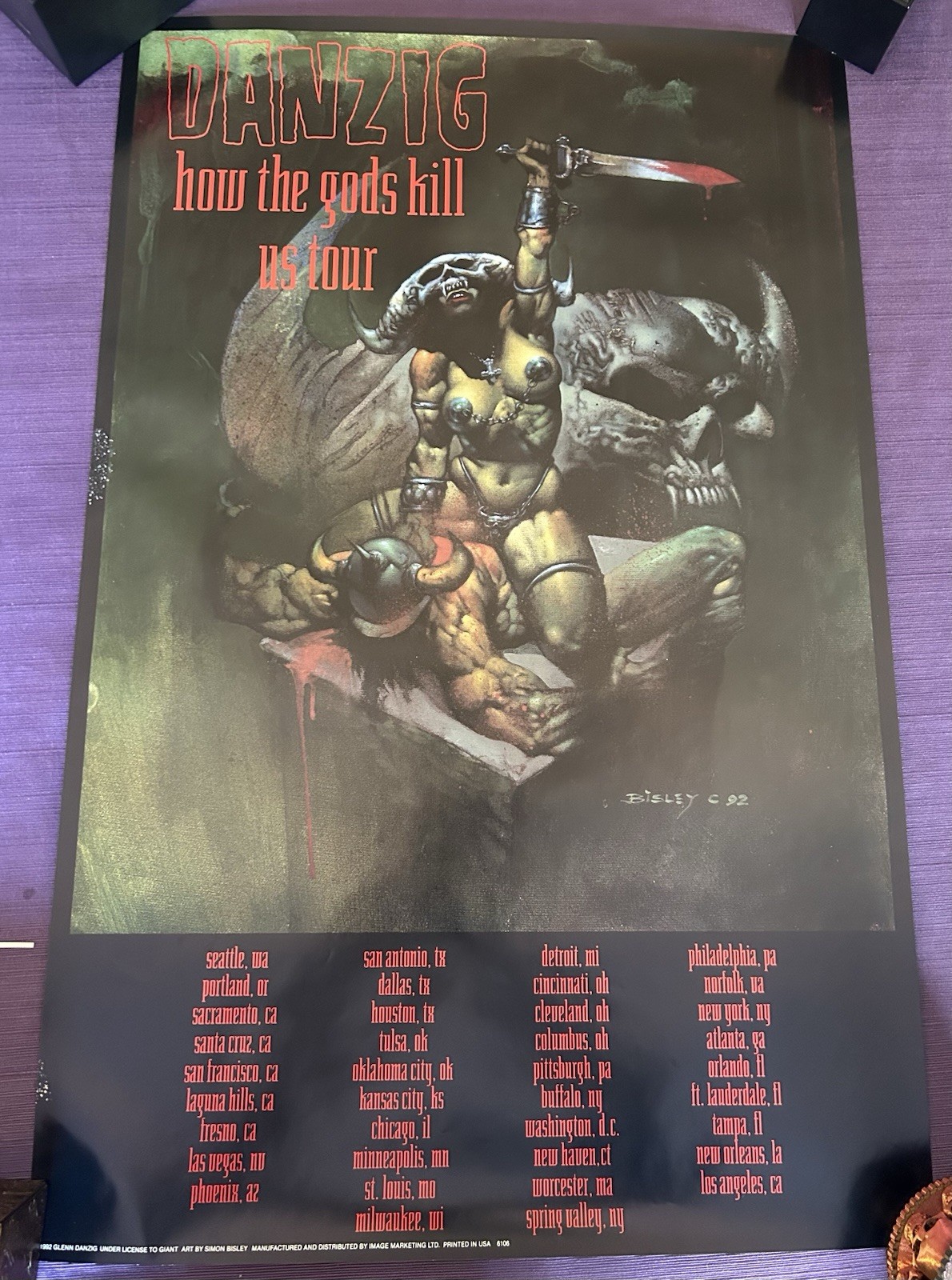 Vintage DANZIG Tour Poster 1992 How The Gods Kill Misfits Samhain Promo Bisley Vintage DANZIG Tour Poster 1992 How The Gods Kill Misfits Samhain Promo Bisley