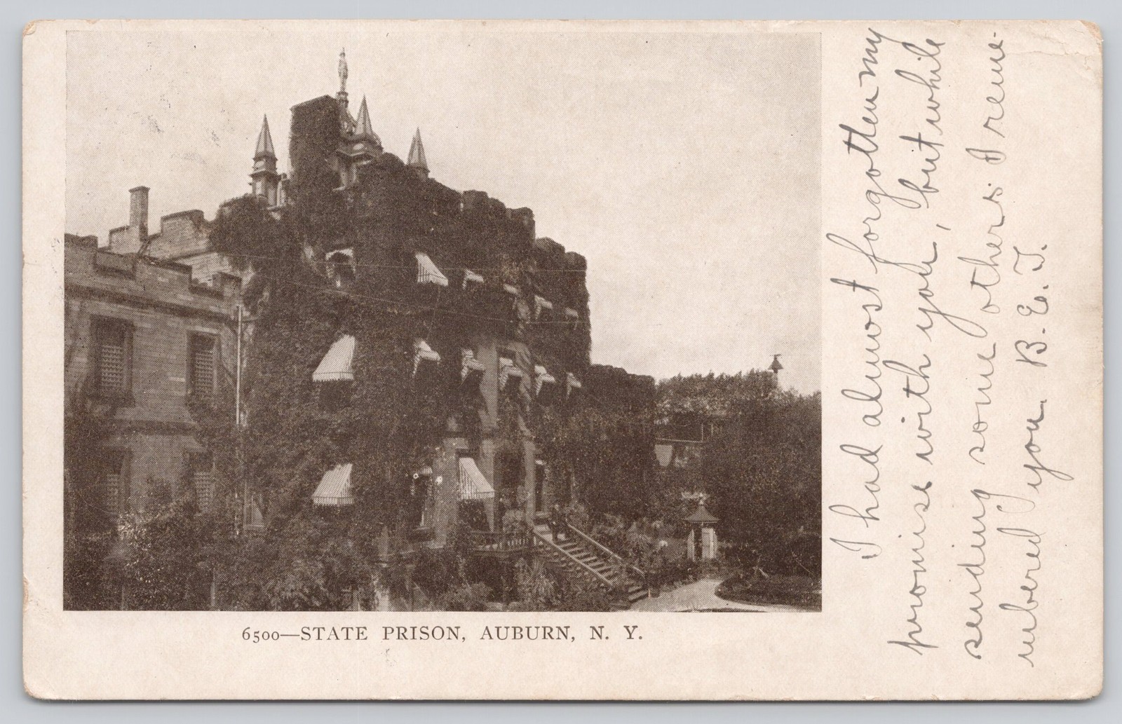 Auburn NY State Prison 1906 Postmark Antique Postcard