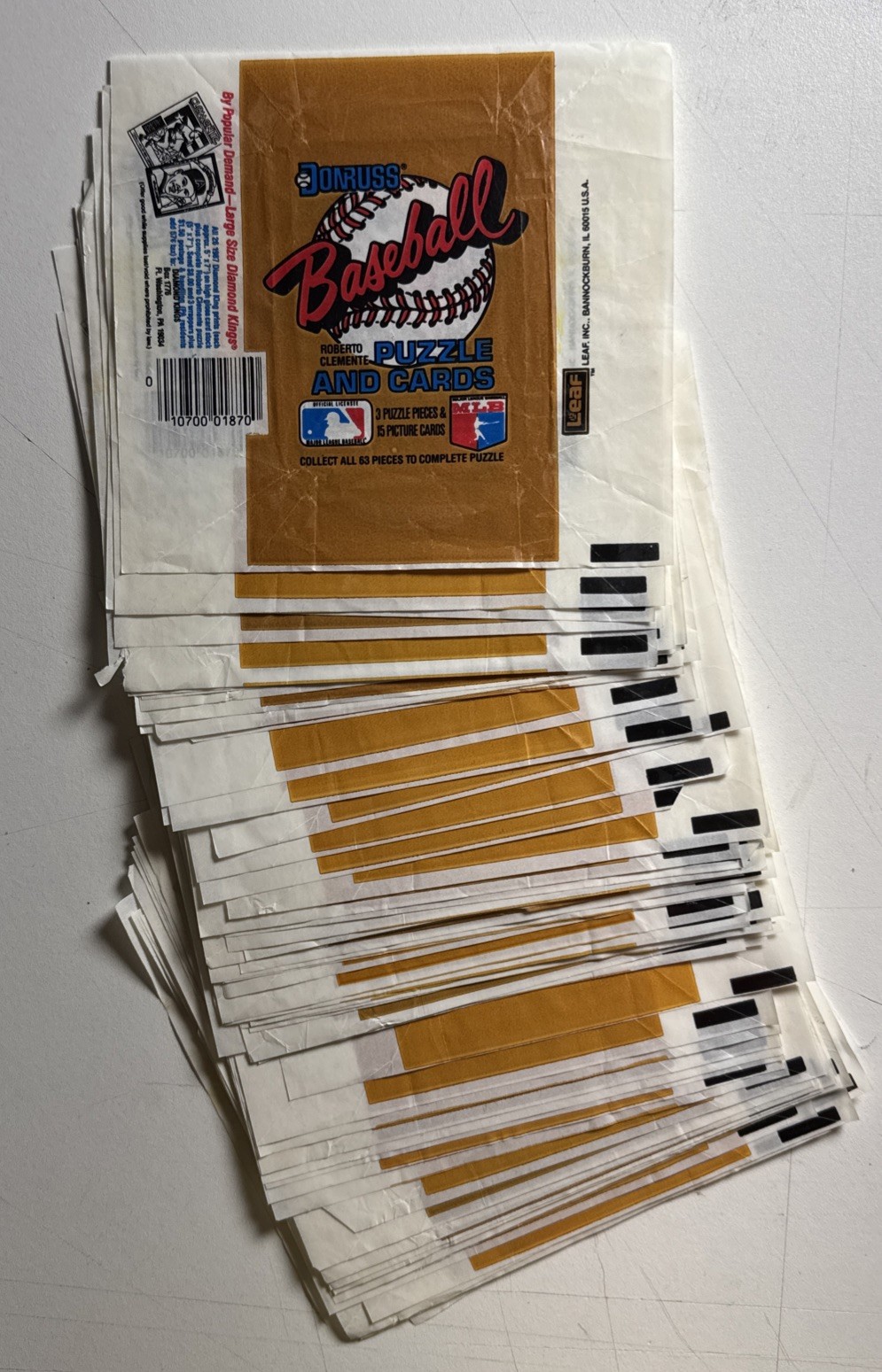 VINTAGE 1987 Donruss Baseball Puzzle and Cards Wax Wrappers [Lot of 72]