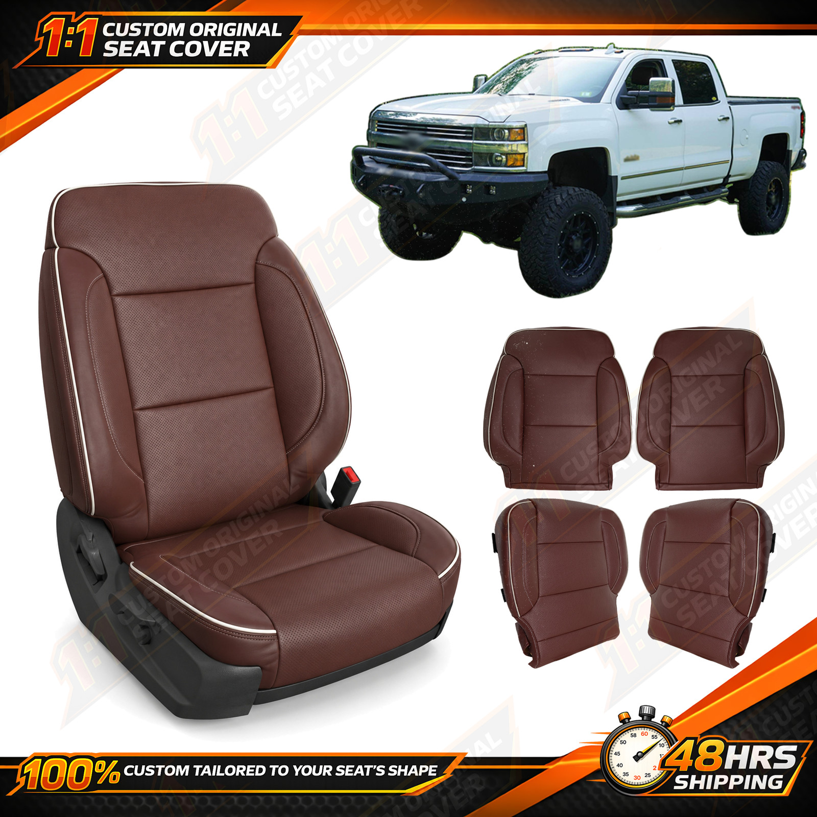 2014 - 2019 For Chevy Silverado High Country Bottom&Top Leather Seat Cover Brown 2014 - 2019 For Chevy Silverado High Country Bottom&Top Leather Seat Cover Brown