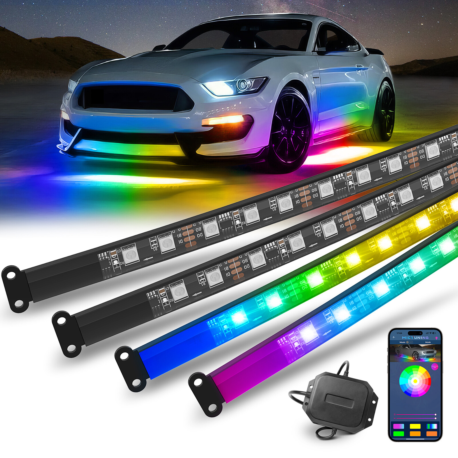 MICTUNING RGB+IC Underglow LED Neon Kit Dream Color Light Strip For Car Truck