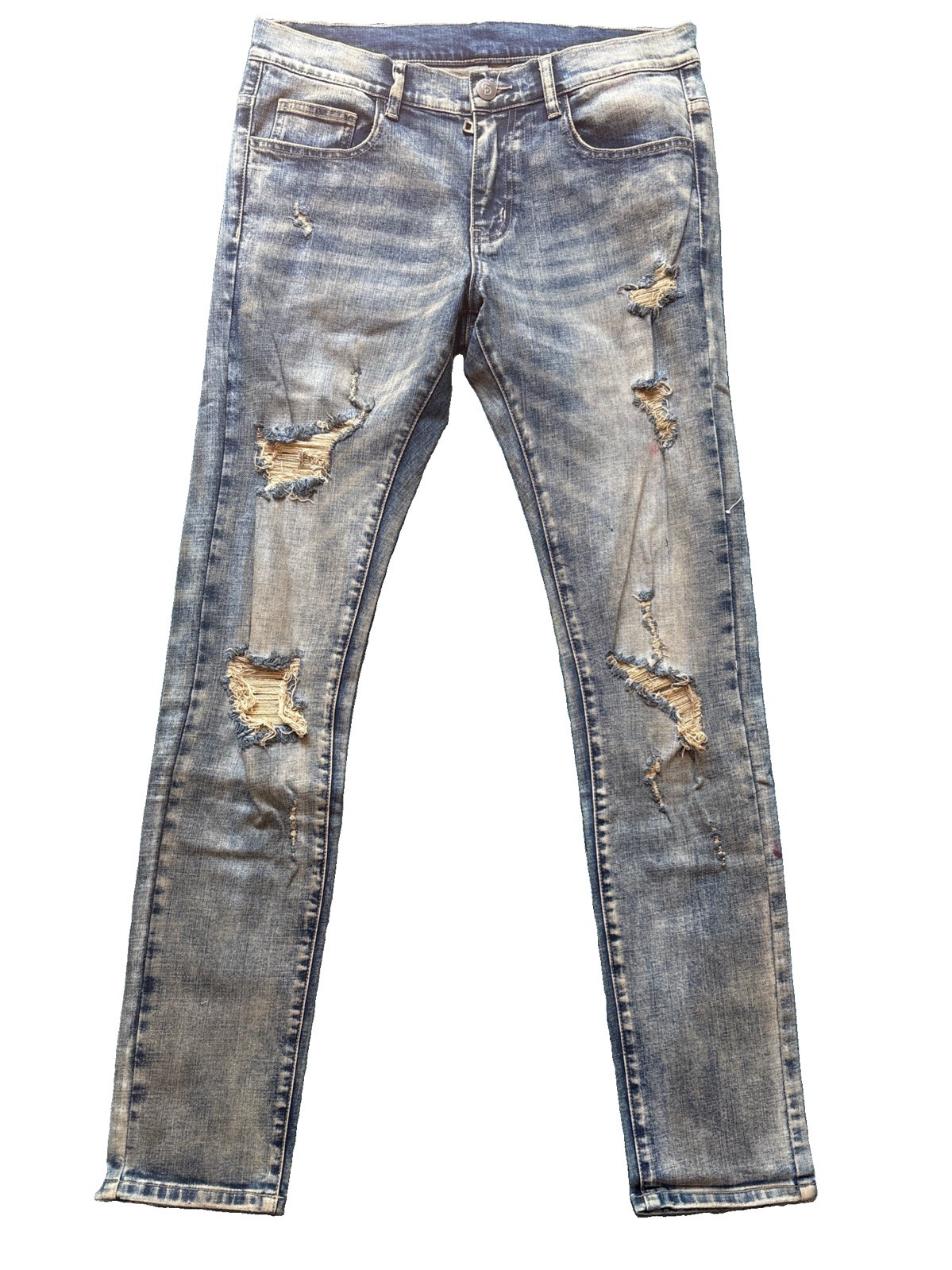 NWOT Crysp Denim Mens Size 33x32 GRUNGE DENIM BLUE JEANS Ripped Distressed
