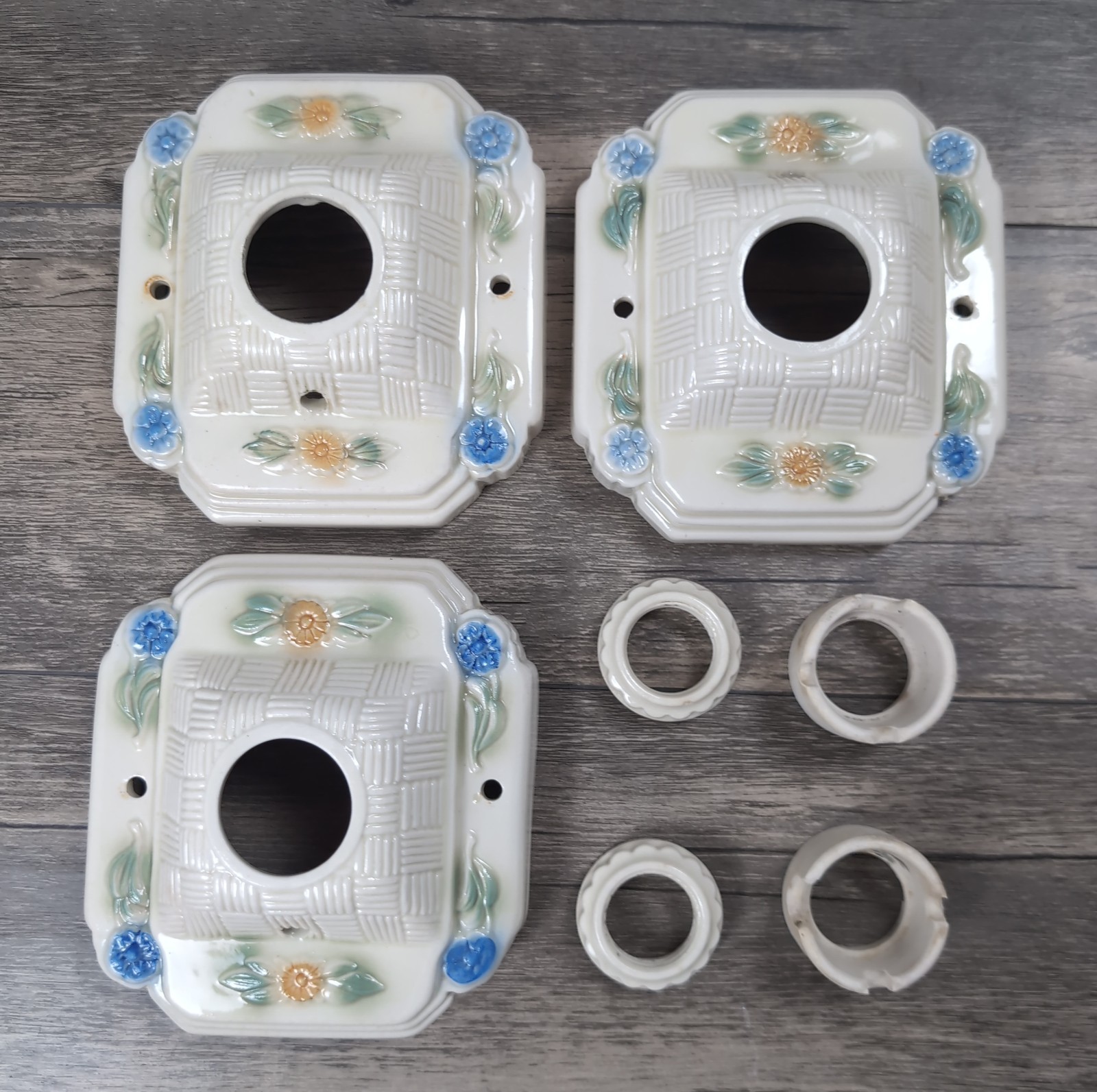 3 Porcelain Antique Floral Ceiling Light Fixture Porcelier 1930s Vintage Reclaim