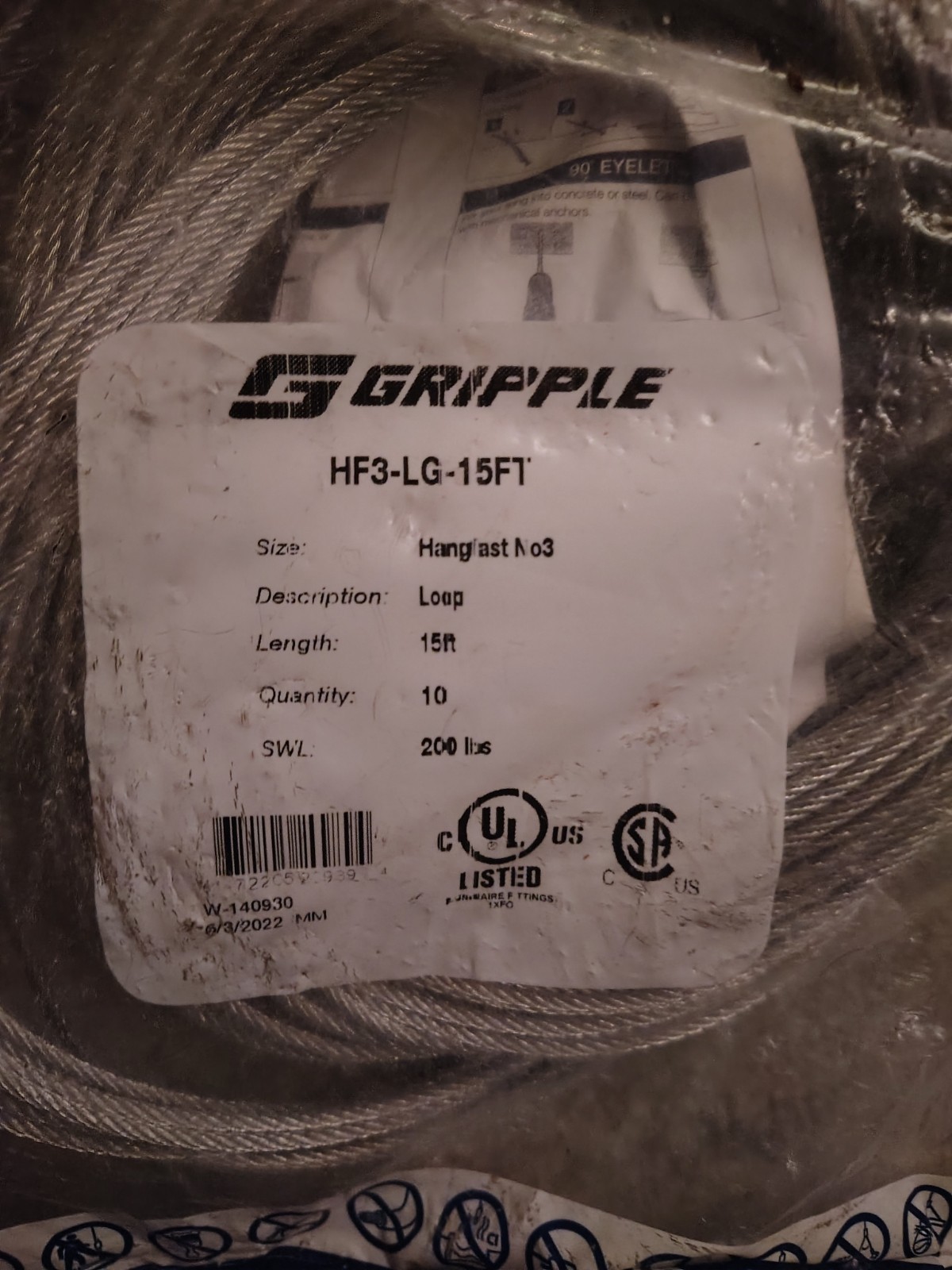GRIPPLE HF3-LG-15FT STANDARD #3 HANGER LOOP END FIXING. 10 Per Pack