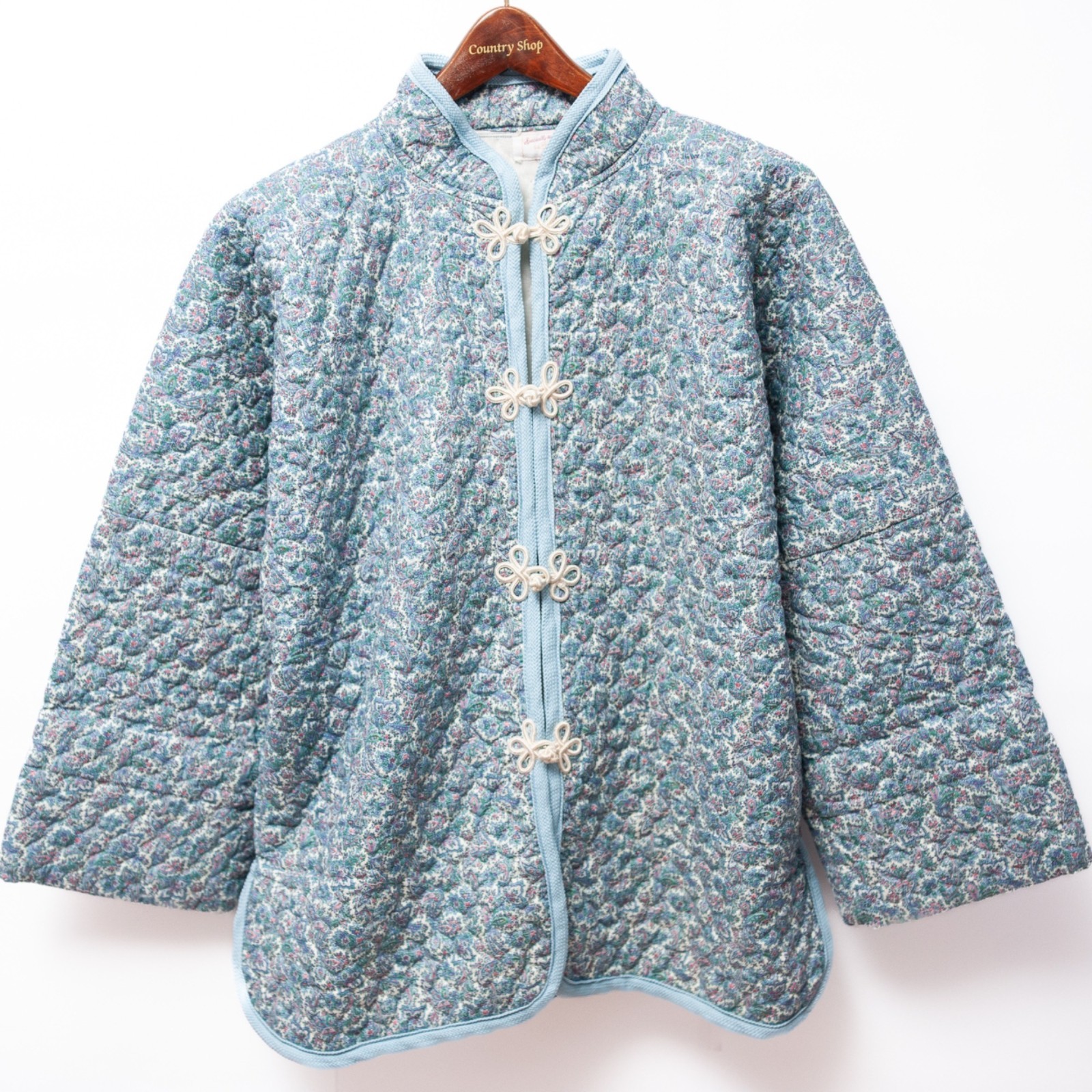 Vintage Handmade Blue Floral Quilted Jacket Statement Coat L  XL Paisley Cottage