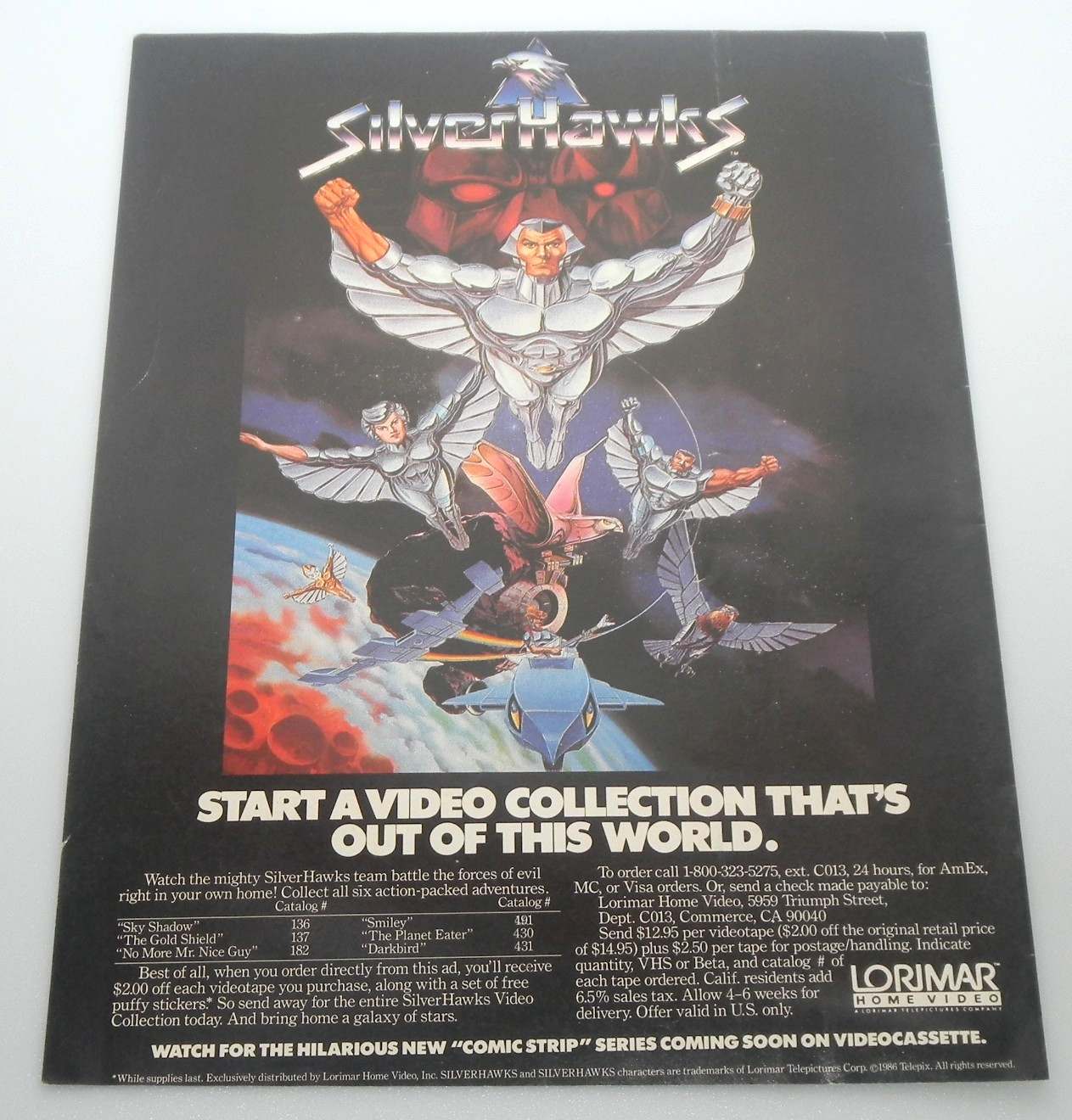 Vintage 1986 SilverHawks Lorimar Magazine Ad VHS Video Poster Toy Figure Promo