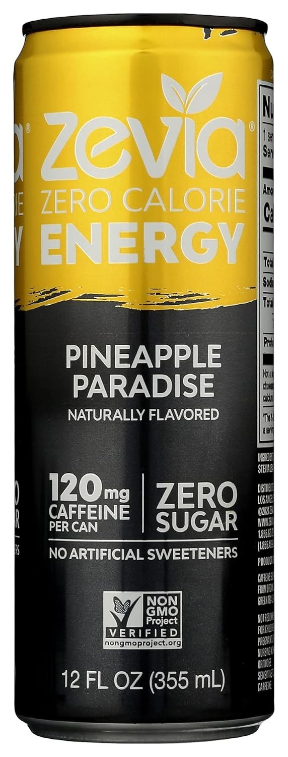 Zevia Zero Calorie Energy Drink Pineapple Paradise 120mg Caffeine Pack of 12 Zevia Zero Calorie Energy Drink Pineapple Paradise 120mg Caffeine Pack of 12