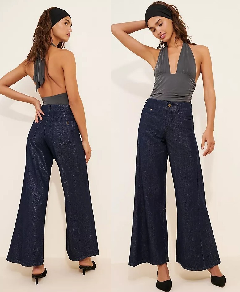 Anthropologie 26 Pilcro The Adi Sparkle Wide Leg Mid-Rise Super Flare Jeans