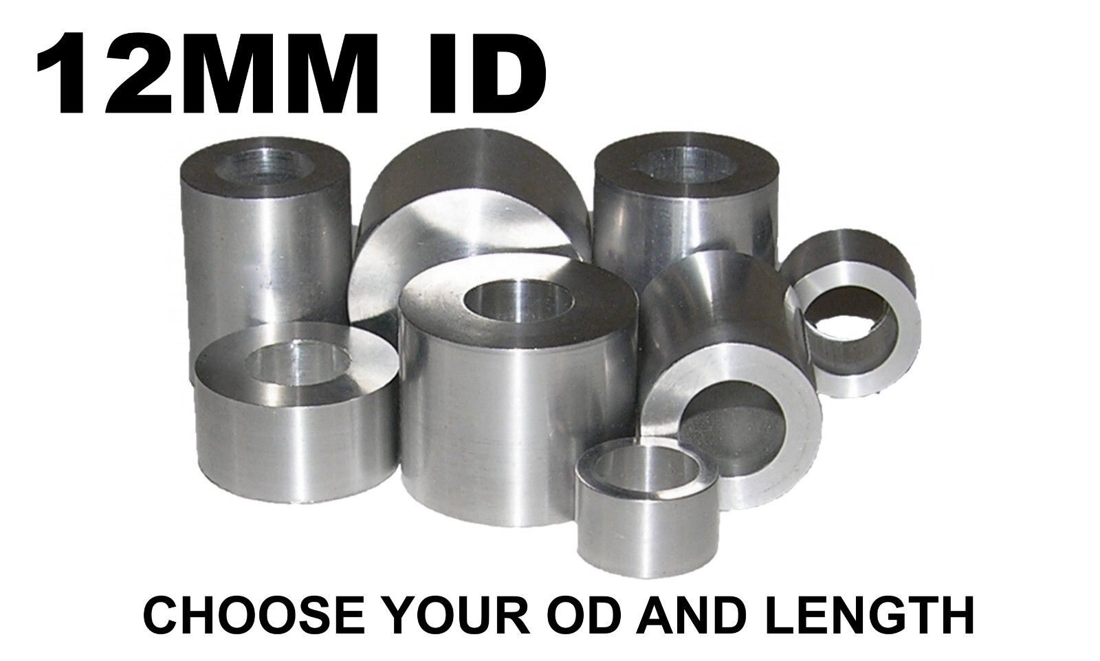 ALUMINUM 12MM ID X 25MM, 24MM, 23MM, 22MM OR 21MM OD BUSHING SPACER