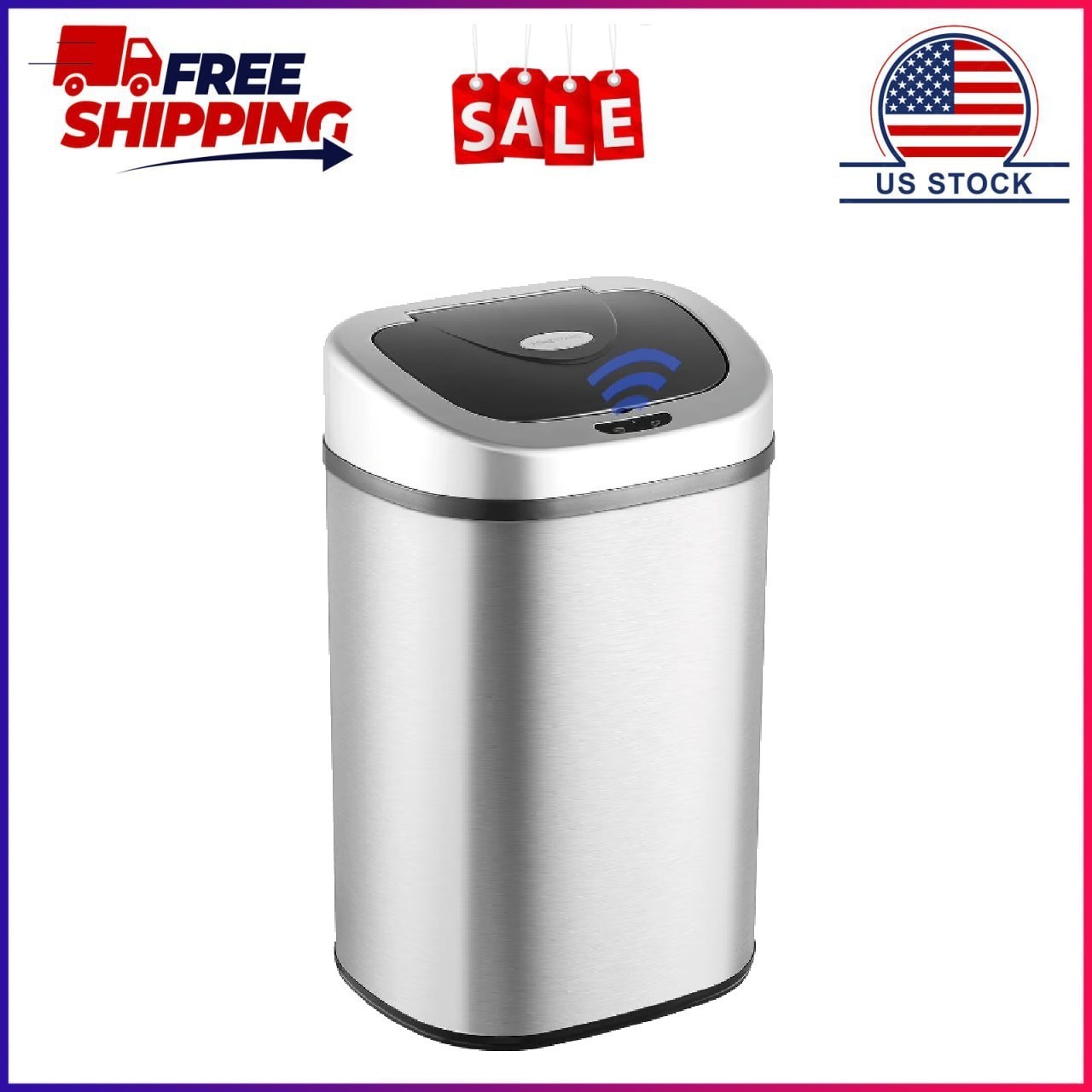 Nine Stars Automatic Trash Can, 21 Gallon Stainless Steel, Motion Sensor Hands F