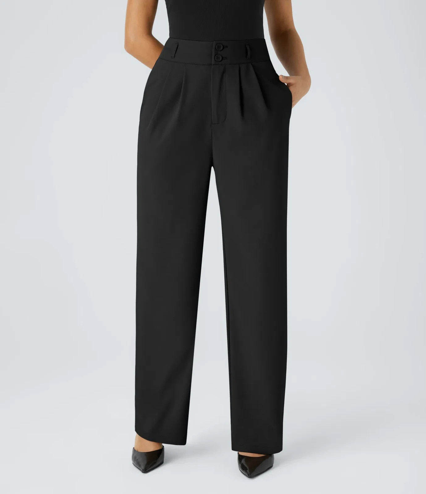 Halara Womens Halara Flex™ High Waisted Zipper Pocket Shirred Straight Leg Work