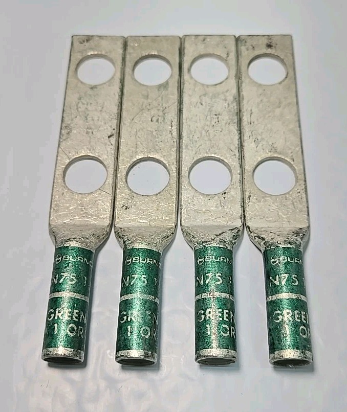 Lot of 4 - BURNDY YA1C-2N 1AWG COPPER 2-HOLE LONG BARREL COMPRESSION LUG Lot of 4 - BURNDY YA1C-2N 1AWG COPPER 2-HOLE LONG BARREL COMPRESSION LUG