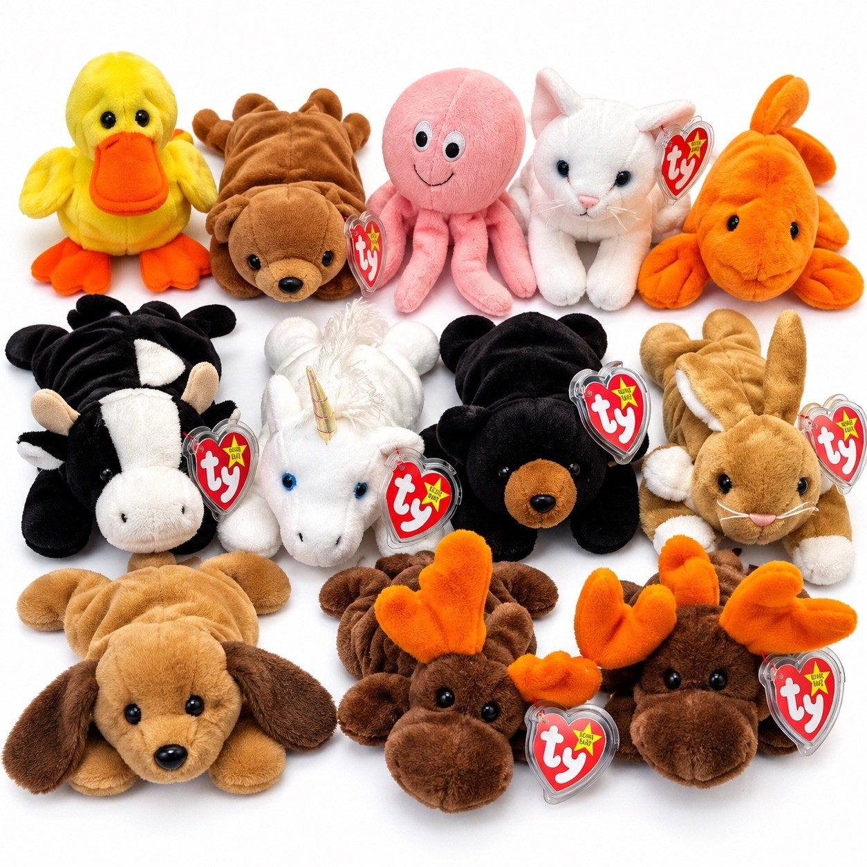 Vintage Ty Beanie Babies Lot of 10 Daisy Mystic Inky Chocolate Quackers Tags /93