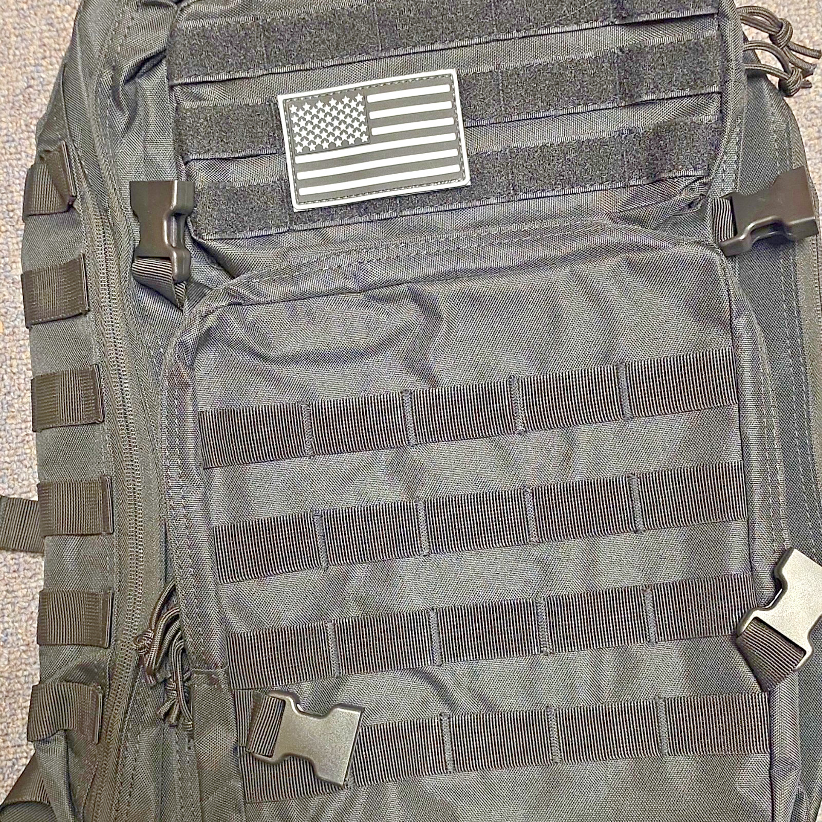 Black Tactical MOLLE Backpack w/ US Flag Patch, 25L Fits 15 Black Tactical MOLLE Backpack w/ US Flag Patch, 25L Fits 15