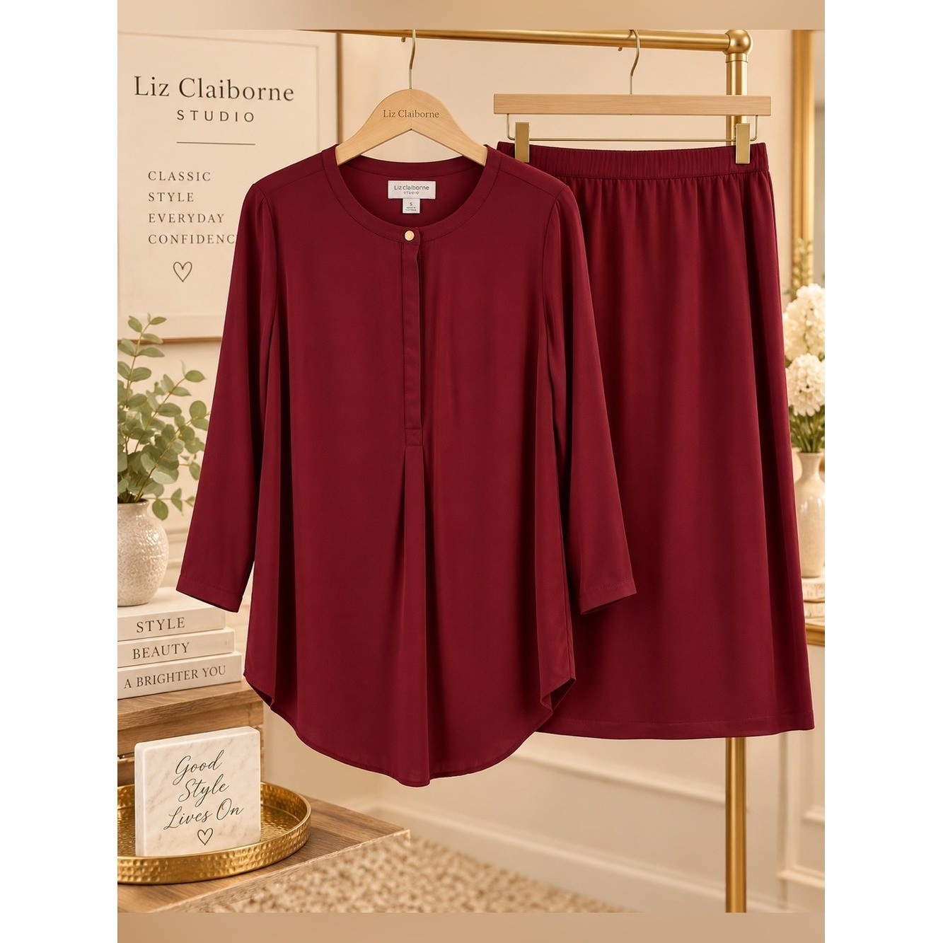 Liz Claiborne Studio Burgundy Two-Piece Set – Size Small