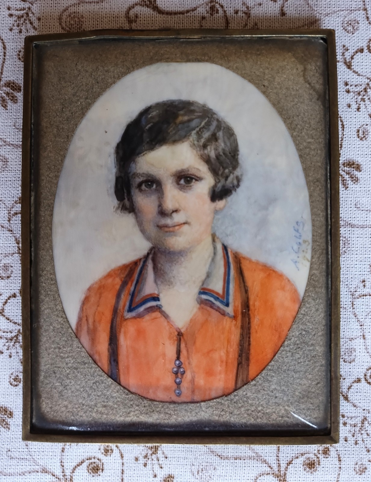 Antique Vintage Miniature Portrait Painting - Signed by A. Colfs 
