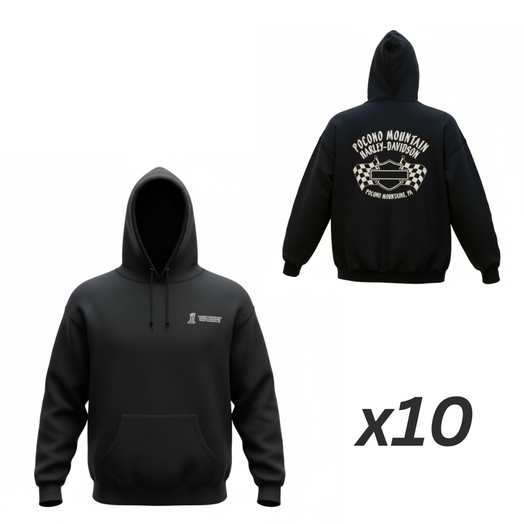 Lot of 10 NWT Harley-Davidson Men\'s Black Hoodie 3XL Pocono Motorcycle