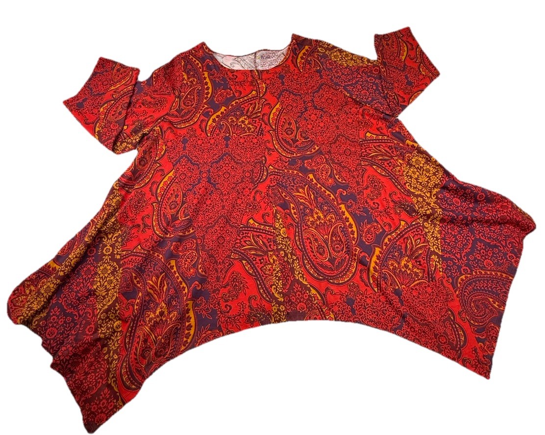 Roaman\'s Top Women 2X Red Floral Paisley 3/4 Sleeve Tunic Blouse Boho Chic Artsy