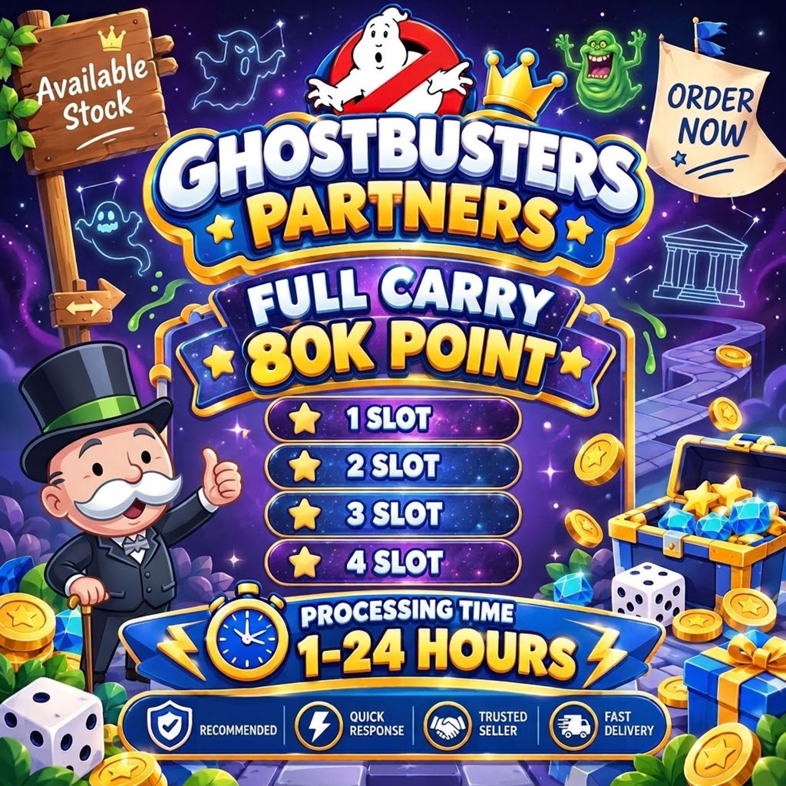 Ghostbusters Monopoly-Go Partners Event🌟Full Carry 80K Point 1 - 24 HOURS⏱️