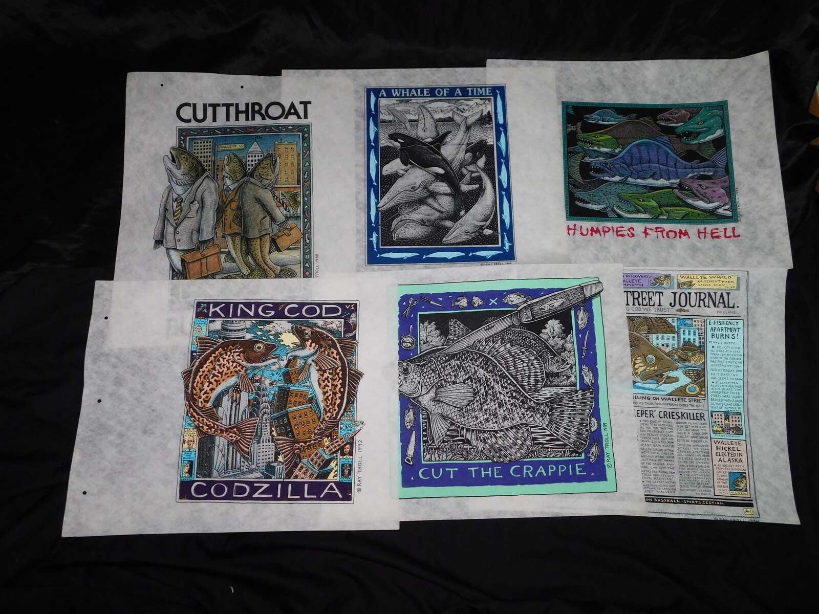 Vtg Ray Troll Alaska Art Silk Screen Sample Felts Prints Shirt Store Display